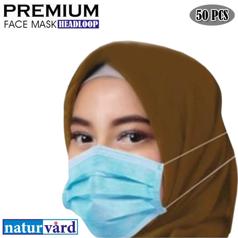 Masker Non Medis 3ply isi 50 Masker Hijab Mask Headloop Disposable Mask Masker Mulut