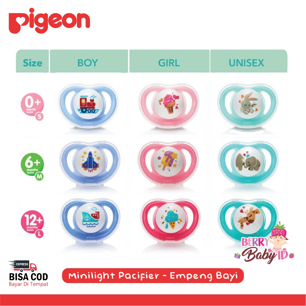 Pigeon Silicone Minilight Pacifier Empeng Dot Soother Bayi Size S M L Berry Mart