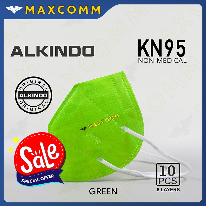 Masker Alkindo Kn95 Tali Putih Green 5 ply isi 10 Masker Non Medis Sekali Pakai