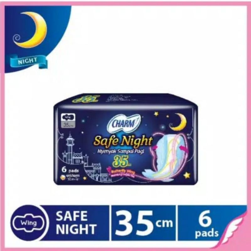 PROMO Pembalut Charm Safe Night 350mm 6pads Wing