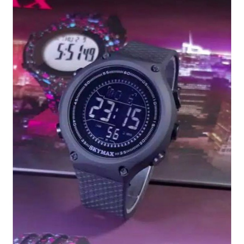 JAM TANGAN PRIA DIGITAL SKYMAX STRAP SILIKON TAHAN AIR 30M