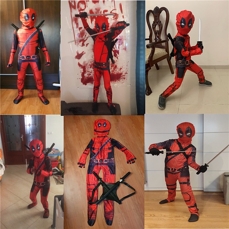 Anak-anak Anak Laki-laki Kostum Deadpool dengan Tas Topeng Superhero Cosplay Suit Bodysuit