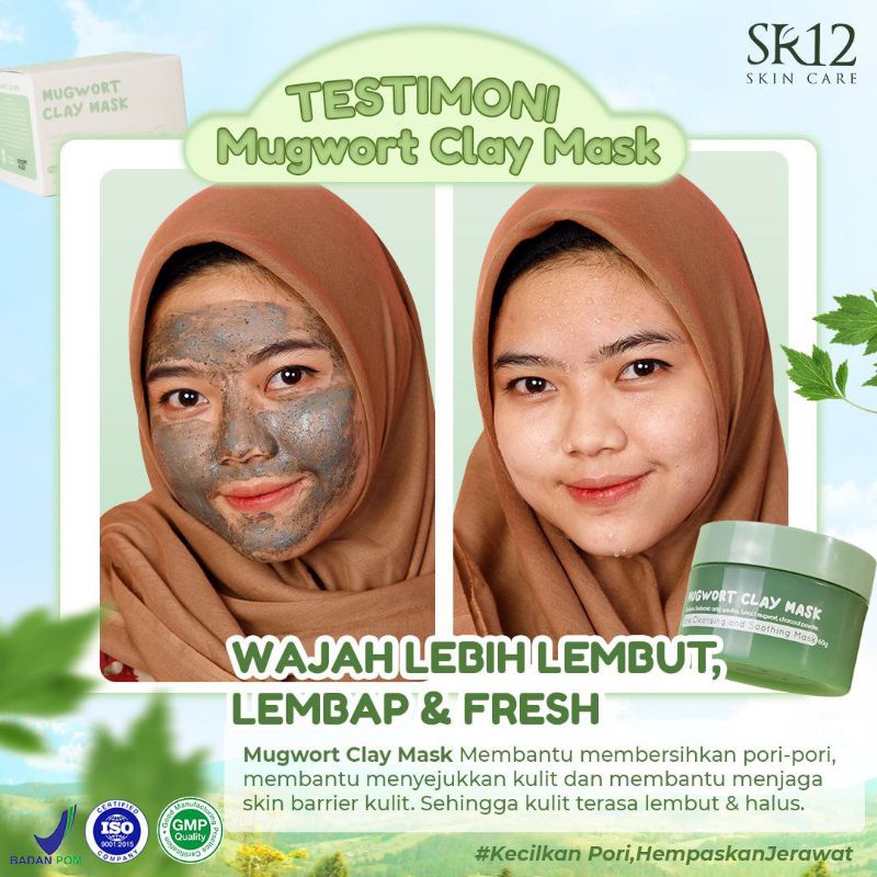 Mugwort SR12 - Mugwort Clay Mask SR12 Masker Wajah Bebas Komedo Mengecilkan Poripori Hempaskan Jerawat Menjaga Skin Barier Kulit Wajah-  Mugwort Clay Mask SR12Pore cleansing and shooting mask