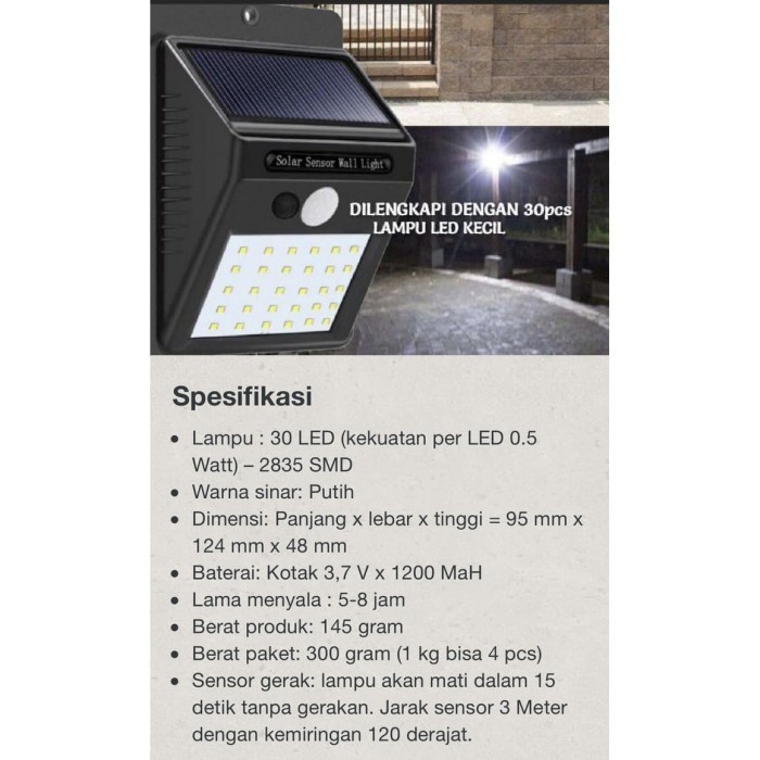 BAROKAH TAFFLED lampu solar sensor gerak weatherproof 460 lumens 6500K