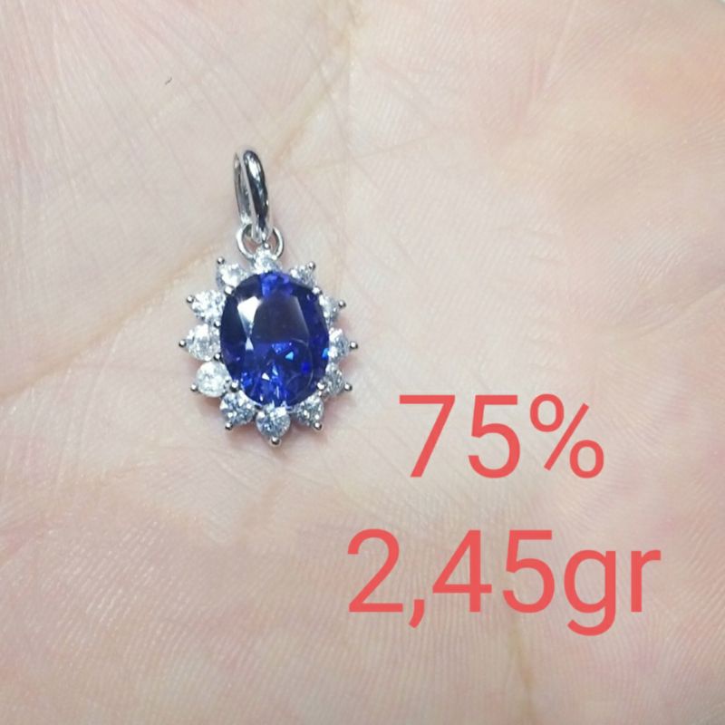 Liontin Emas Putih Batu Biru 75%
