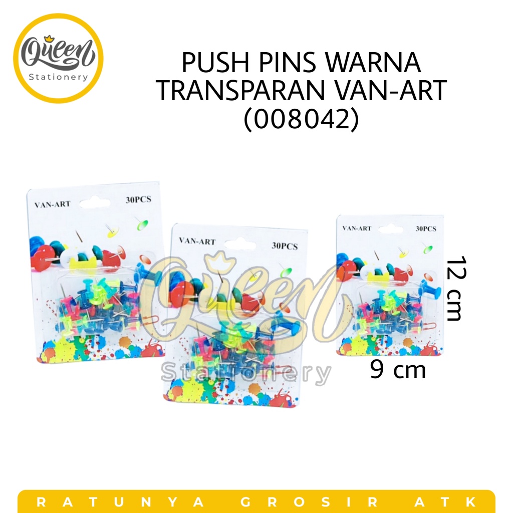 PUSH PINS WARNA TRANSPARAN VAN-ART  KLIP KERTAS / KLIP / PINES WARNA-WARNI (008042)