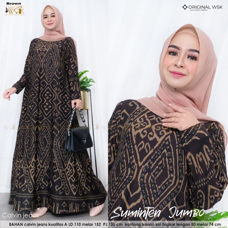 Gamis batik calvin jeans suminten jumbo dress LD 110 Bahan calvin jeans premium