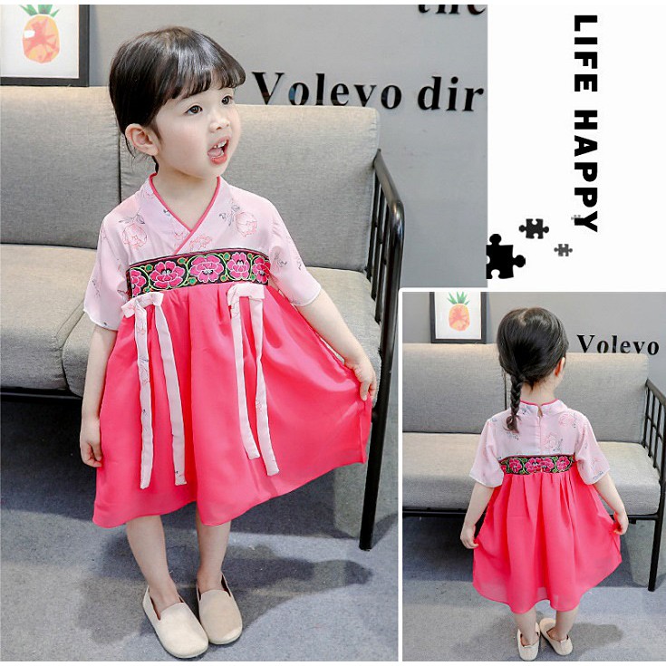 Dress Hanbok Korea Anak Flowerist Hot Pink