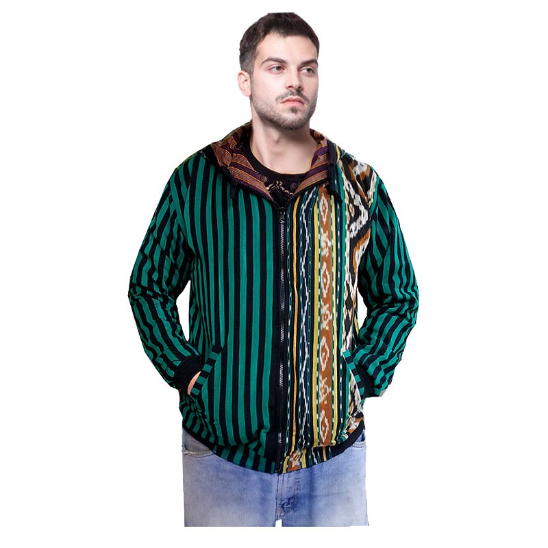 Jaket Hodie Bolak Balik Tenun Etnik Nusantara Kombinasi Tenun Torso dan Lurik