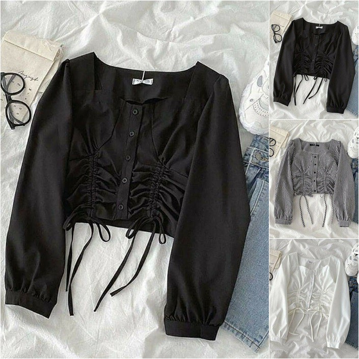 KYRA TOP KATUN RAYON CROP SERUT TENGAH <