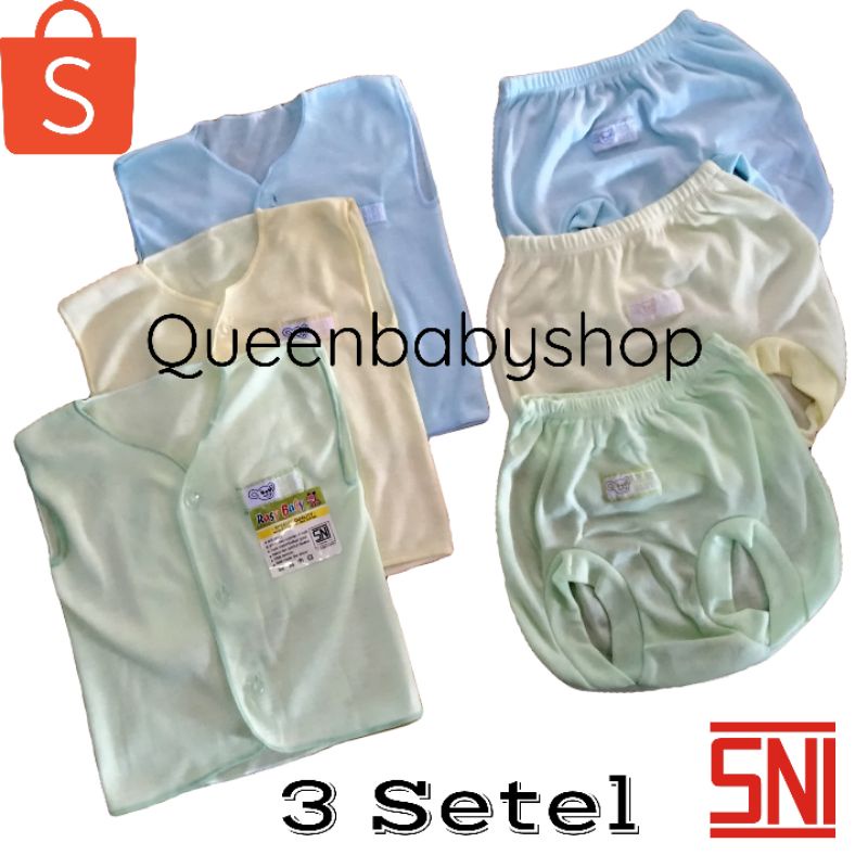 ARINY SNI (3 Setel) Setelan Bayi POLOS Baju Bayi Newborn Paket Hemat Baju Bayi Perlengkapan Bayi Baru Lahir