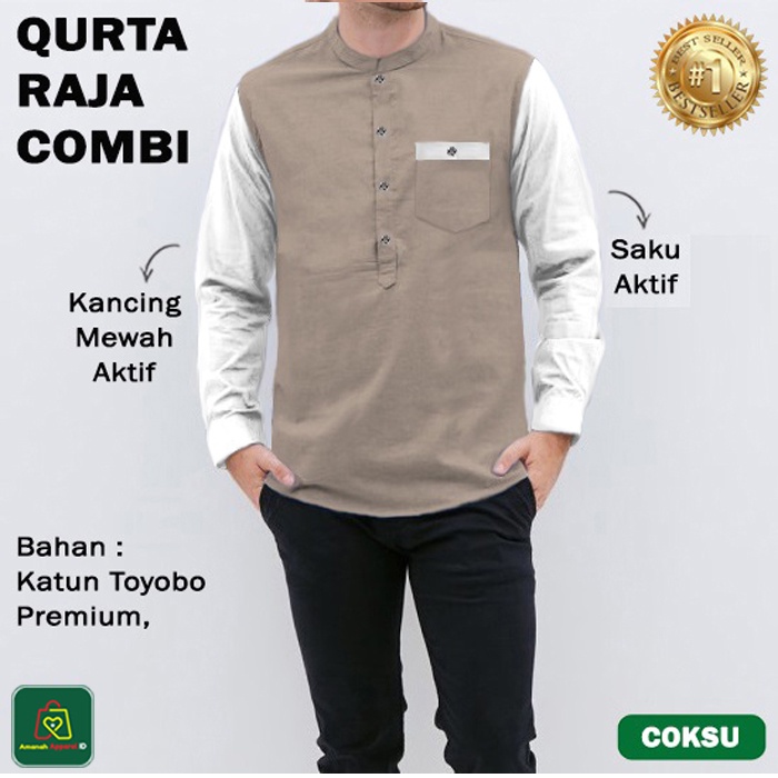 Baju Muslim Pria QURTA RAJA COMBI Lengan Panjang Bahan Toyobo Premium Size M-XXL / 26255 26257 26259 26261