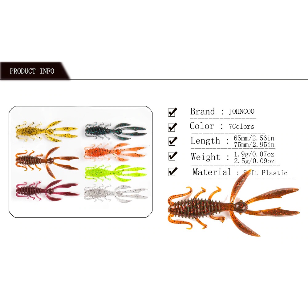 Bisa COD Umpan Pancing Udang Kecil Shrimp Soft Bait Lure 65 mm 10 PCS - JOHNCOO JO10