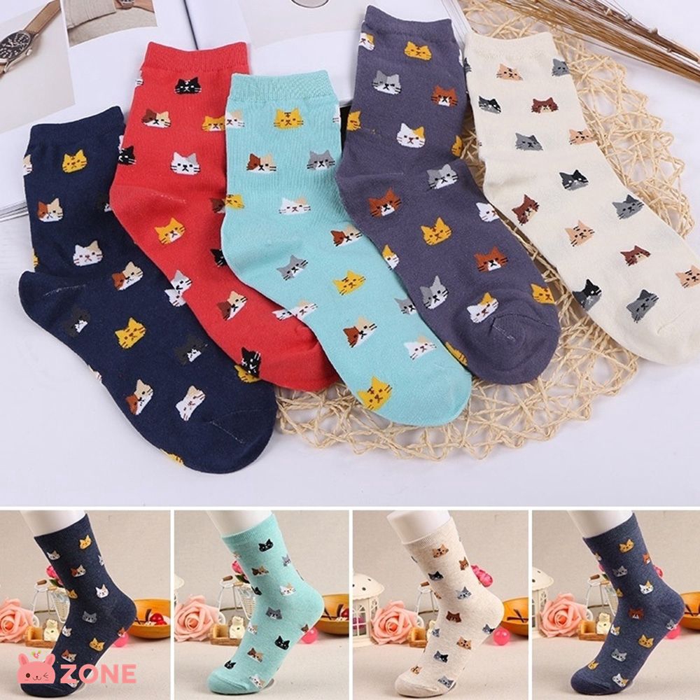 1 Pasang Kaos Kaki Katun Lembut Anak Perempuan Gambar Kartun Kucing Lucu Zone