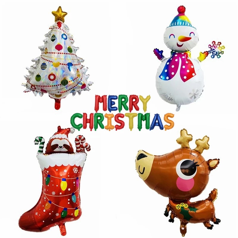 Balon Foil Desain Snowman Santa Claus Elk Untuk Dekorasi Natal