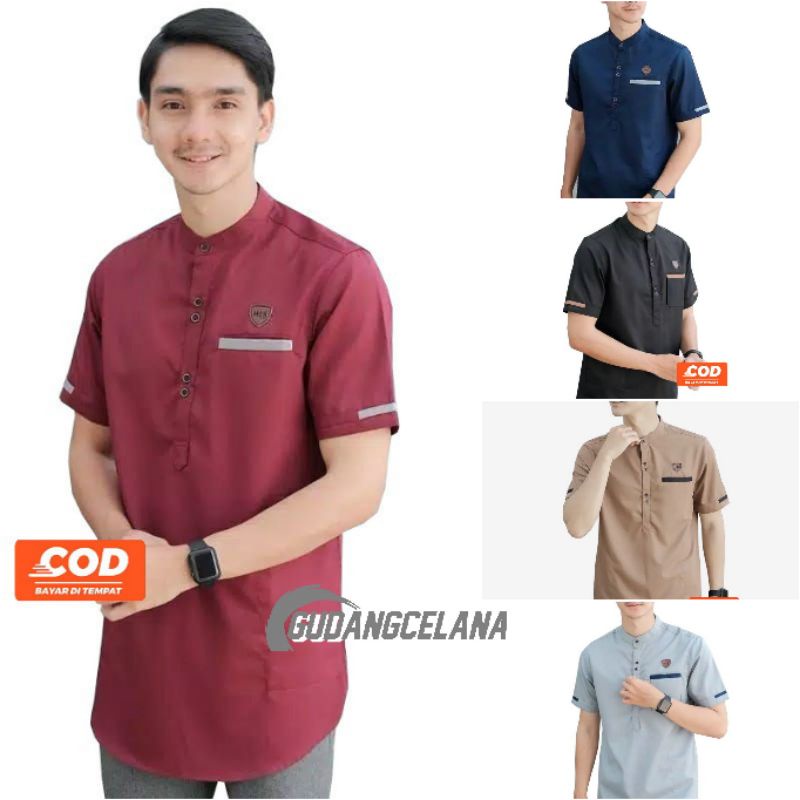 Baju Koko Kurta Lengan Pendek Matt Katun  Toyobo Adem Tebal Terlaris Baju Koko Pria Modern