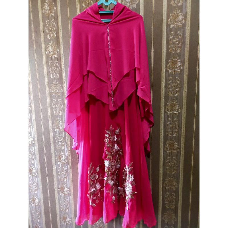 SET GAMIS BORDIR TEMPEL & KHIMAR FANTA