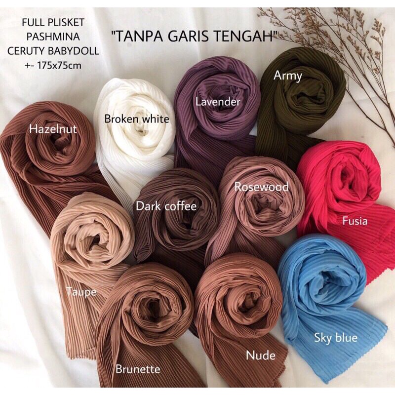 Pashmina Plisket Full Premium Ceruty Babydoll Pleats Plisir