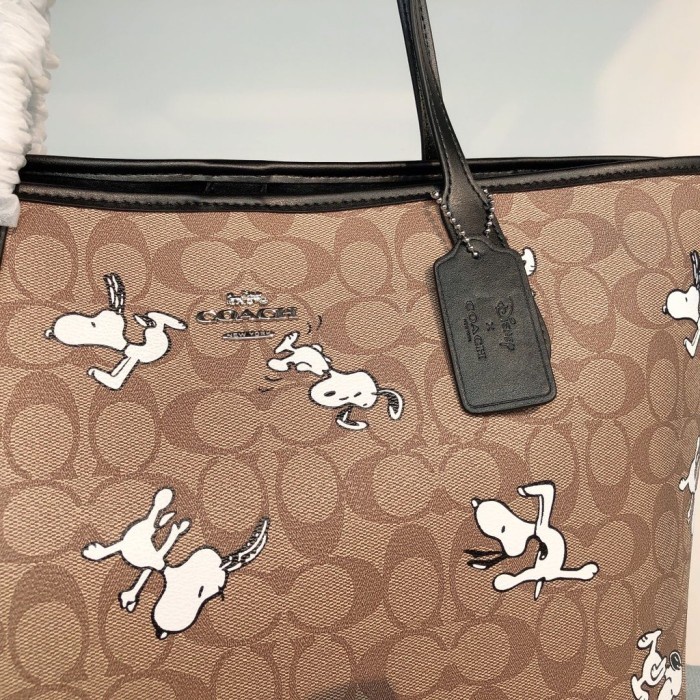 Coach X Peanuts City Tote in Signature Canvas Snoopy Print Khaki