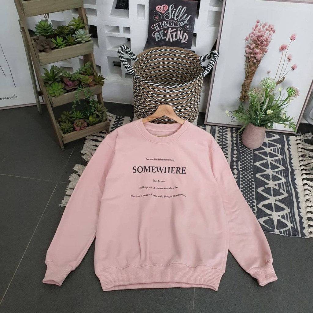 Sweater Fleece SomeWhere-Sweatshirt Basic Korean Motif Print