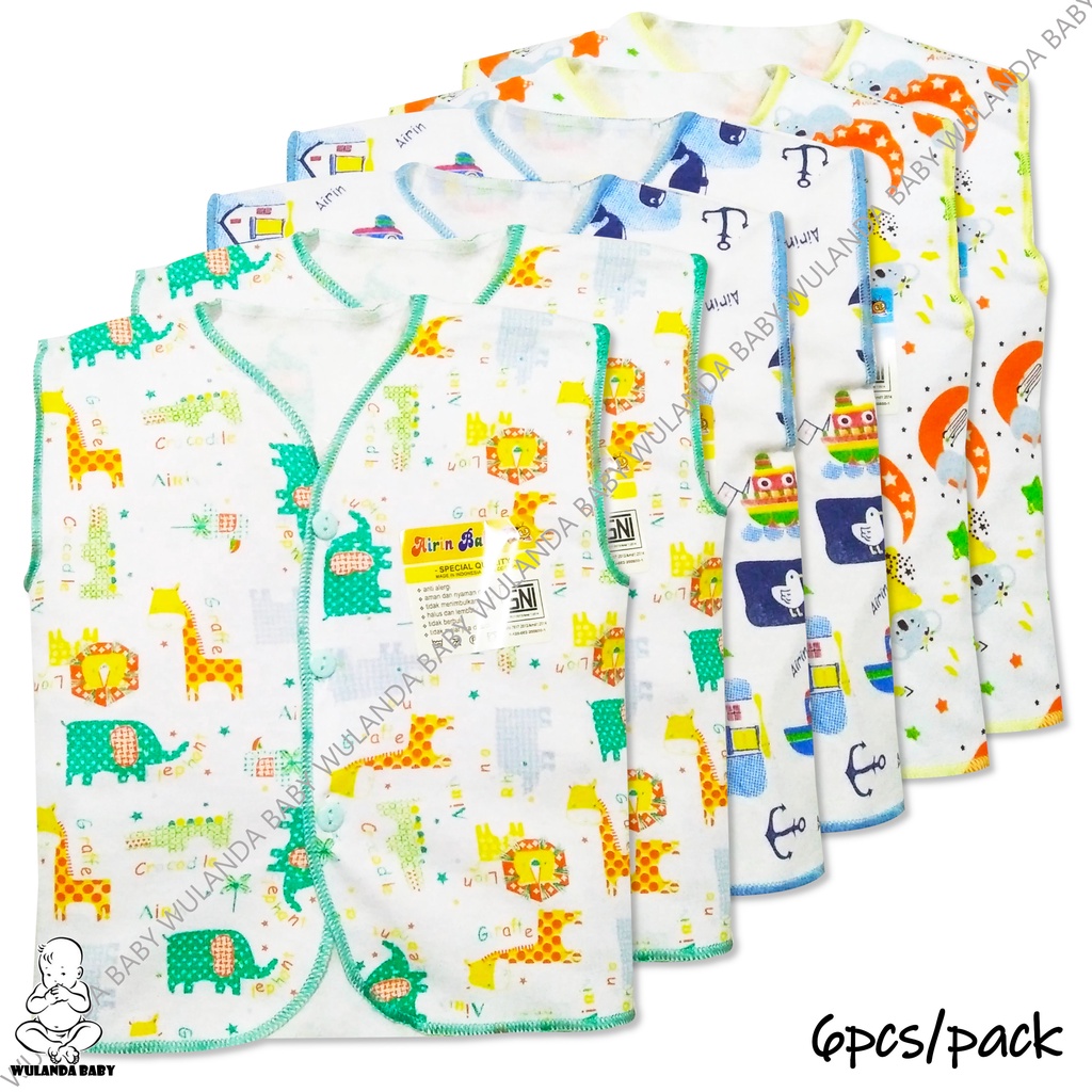 Wulanda 6 pcs baju anak bayi laki laki dan perempuan kancing depan tanpa lengan atau buntung merek a