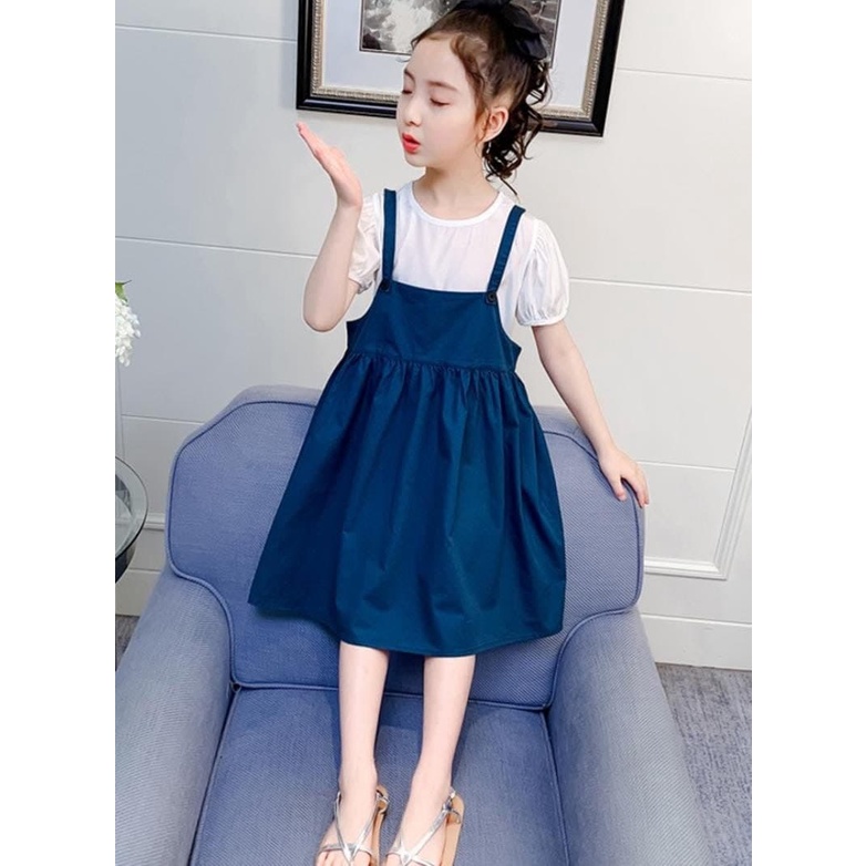 Promo !! Dress anak perempuan import / Dress overal anak / Setelan overal skirt alisha ukuran 3-5 tahun