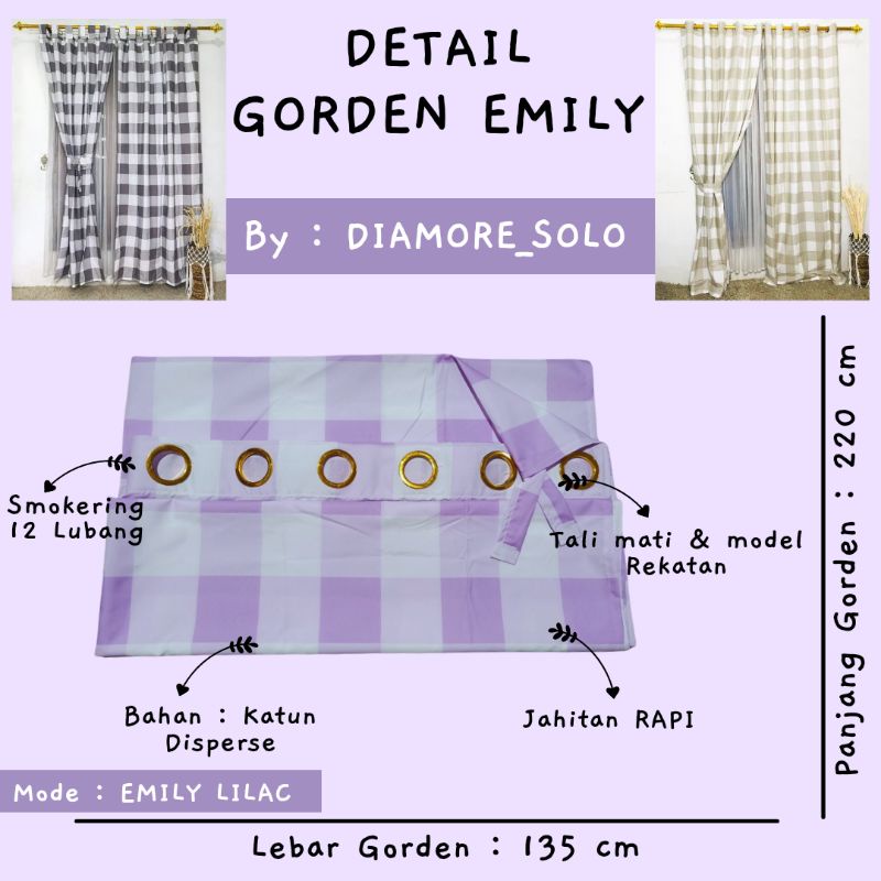 GORDEN / GORDYN EMILY CUTTON DISPERSE AESTHETIC HORDENG SMOKERING 12 KORDEN PINTU / JENDELA HOMEMADE TIRAI MINIMALI 12 LUBANG KOREAN STYLE KATUN - 135cmx220cm