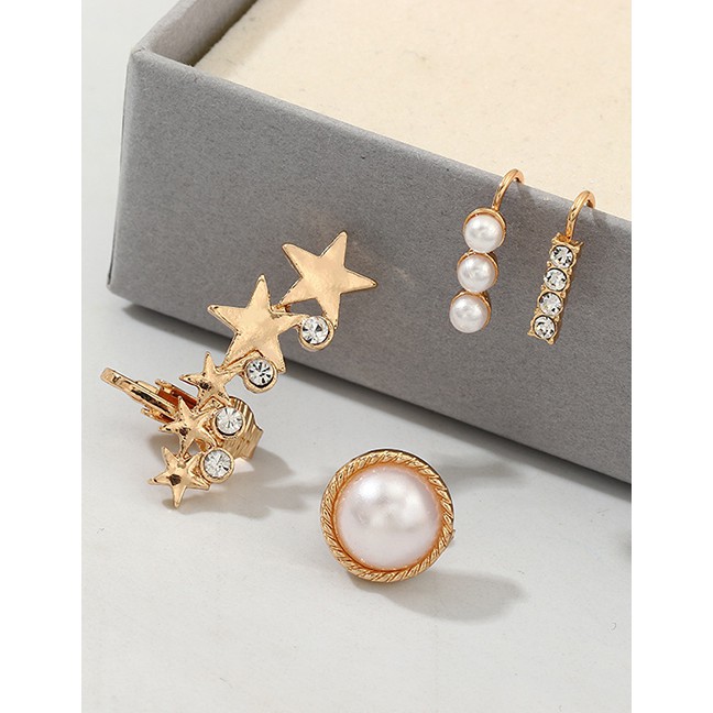 LRC Anting Tusuk Fashion Golden Pentagram Diamond-shaped Pearl Earrings D73395