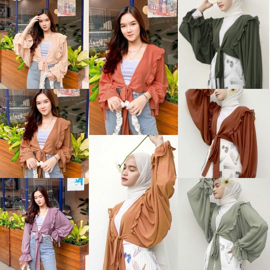 APRILA CARDI - outwear sifon / cardigan ceruty / miranti outer / cardigan lengan balon ruffle