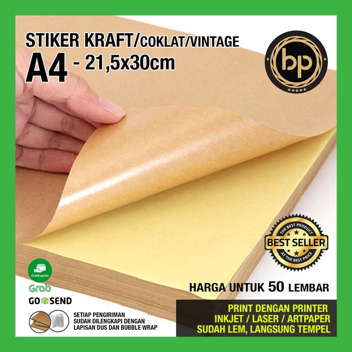 

kertas- a4 label/print kertas stiker / sticker kraft / coklat - isi 50 lbr -kertas.