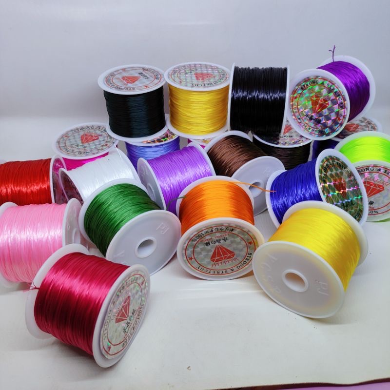 Tali Benang Karet 0,6mm korea Gelang kalung Serat Super 60 Meter Elastis hitam putih coklat