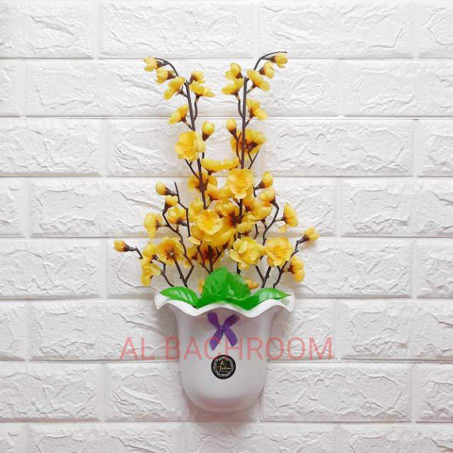 BUNGA SAKURA ARTIFICIAL PAKET POT DINDING OMBAK RB6038 BUNGA PLASTIK MURAH BUNGA RTIFICIAL HIASAN DINDING HOME DECOR