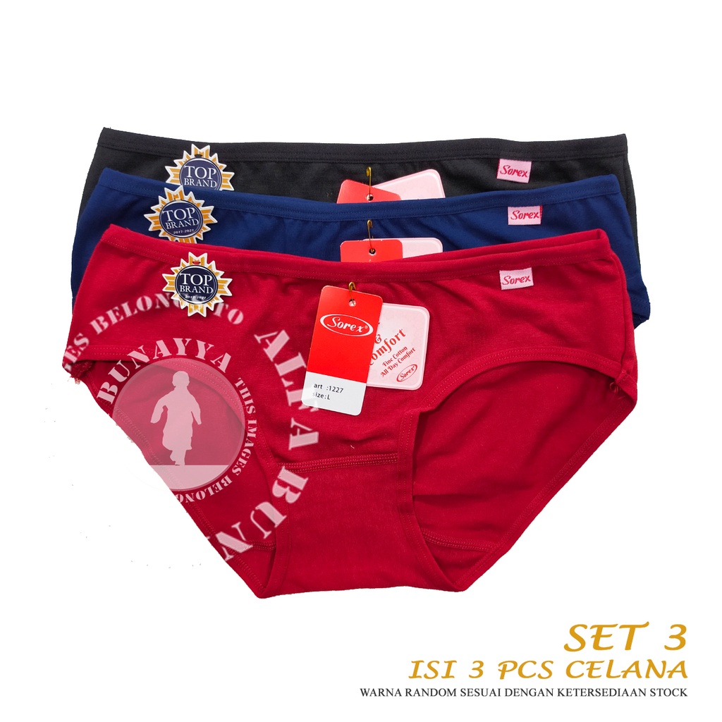 3 Pcs Celana Dalam Wanita SOREX 1227 - CD Underwear - Soft And Comfort - Pakaian Dalam Wanita Katun Cotton