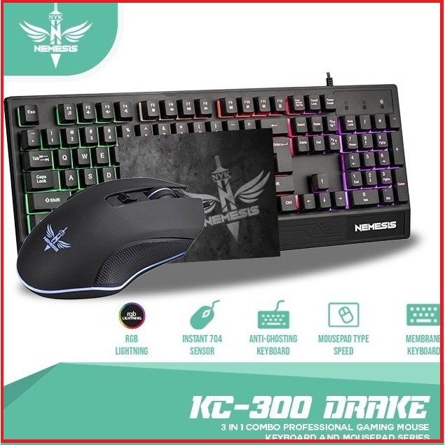NYK KC-300 Drake 3 in 1 Combo Mouse Keyboard Mousepad Gaming