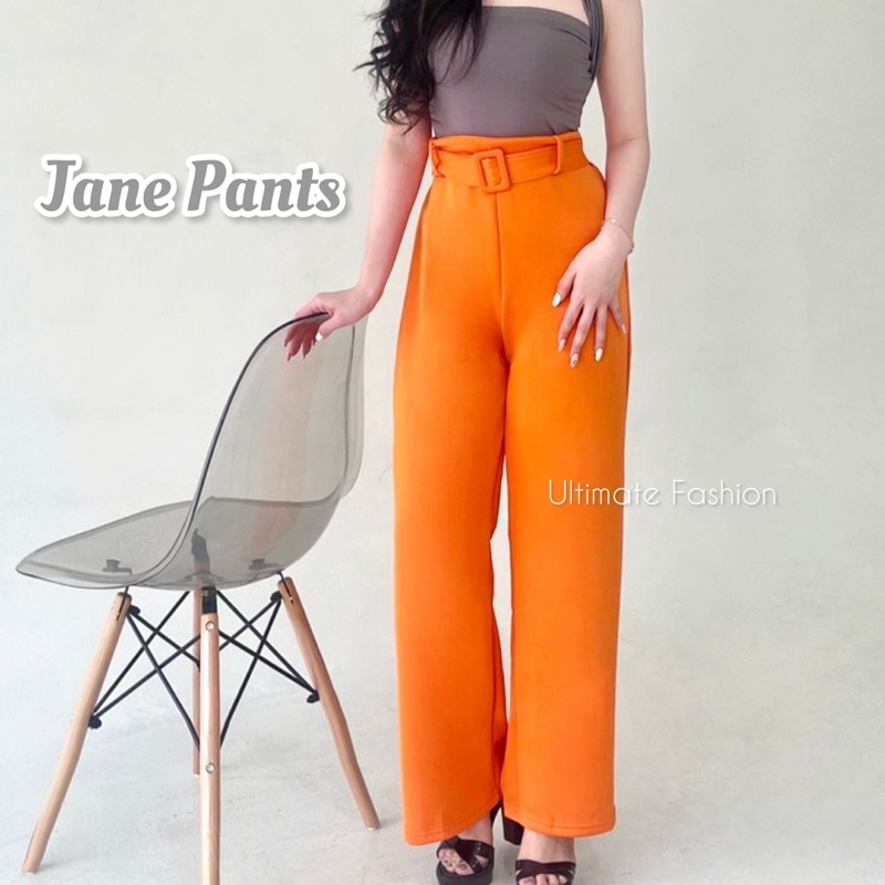 Jane Basic Cullote Pants - Celana Kulot Belt Wanita Scuba Import Premium - Celana Panjang High Quality Korea Kekinian Terbaru  Rakku