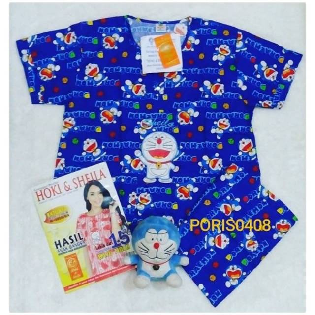 Baju Tidur Katun Wanita Celana 3/4 HOKI &amp; SHEILA (D0raem0n)