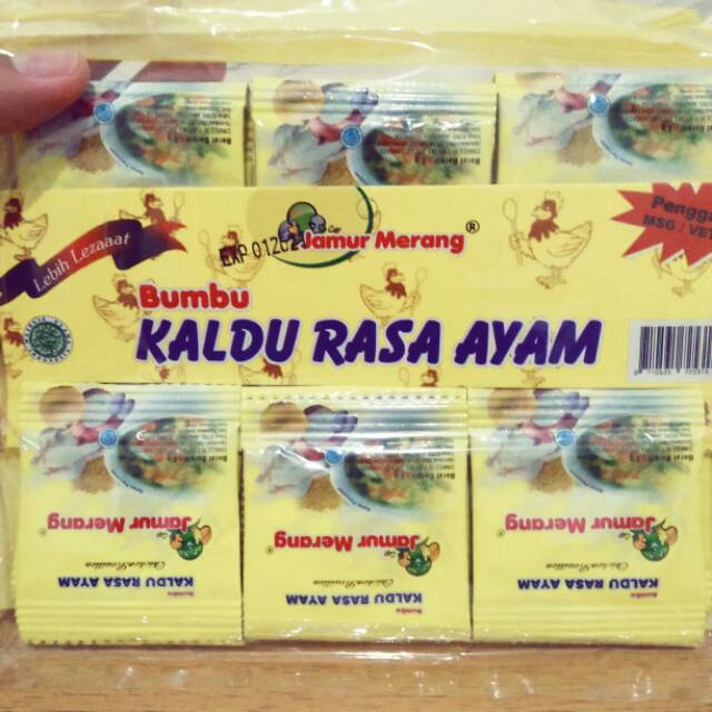 

kaldu jamur merang rasa ayam, berat 110gr. 1 pack berisi 30 saset, 1 saset isi 3gr