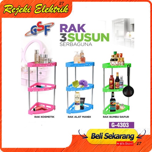 Rak Sudut 3 Susun Rak Serbaguna GSF G-4303 - TERBARU Rak Kosmetik - Rak kamar Mandi - Rak Bumbu Dapur