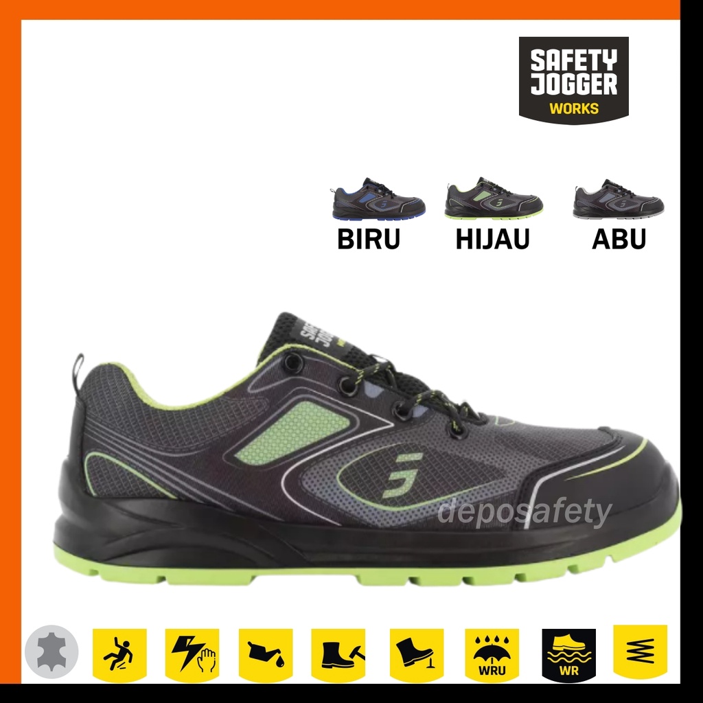 Sepatu Safety Jogger Cador Biru - Hijau - Abu abu S1P ESD SRC Original 100% - Safety Shoes JOGGER CADOR Blue - Green - Grey