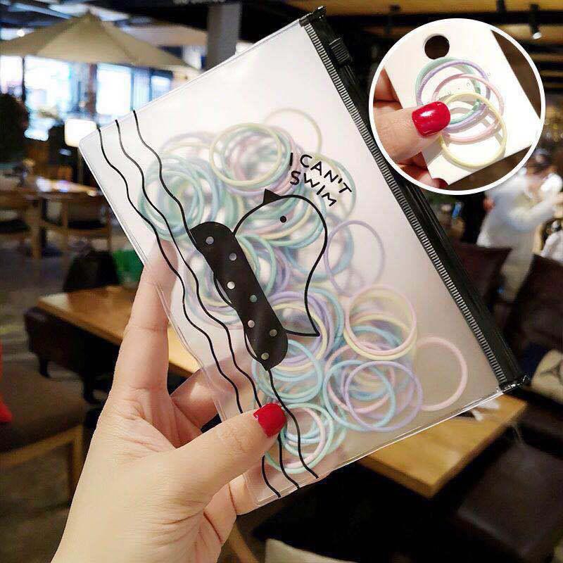 BBS - Ikat Rambut Korea I Can Swim isi 100 pcs Warna Warni Karet Rambut-4