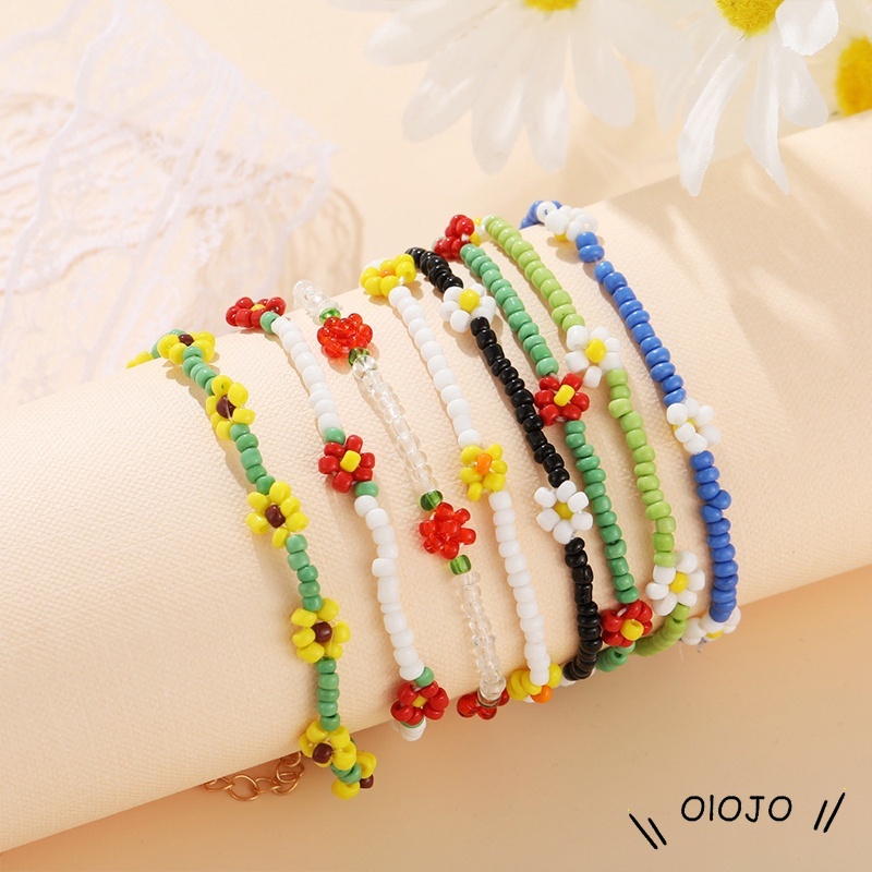 【COD】Fashion Tenunan Warna-warni Manik-manik Daisy Anklet / Gelang Beach Resort Style Accessories