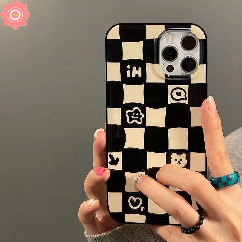 Soft Case Tpu Motif Kotak-Kotak Beruang Untuk iPhone 11 XR 13 12 Pro Max 7 8 Plus X XS Max SE 2020 11 Pro Max