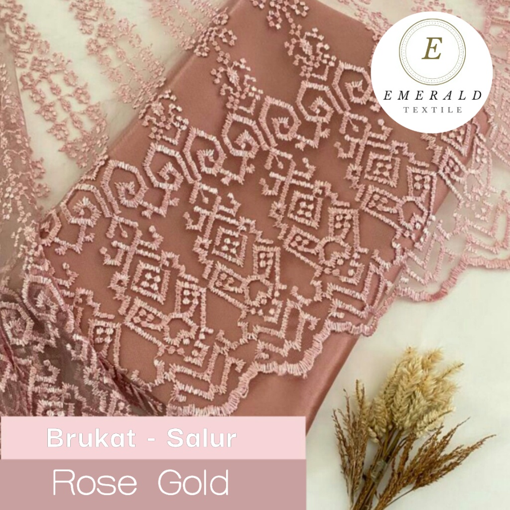 SETENGAH METER Kain Brokat Tile Prancis Bahan Kebaya Motif Salur - Rose Gold ( HARGA PER 50cm KAIN )