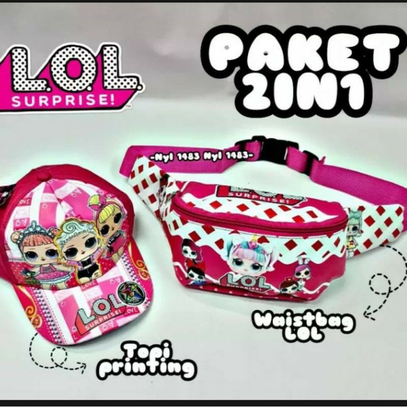 [REALPICT] waistbag anak Pony,LOL 2IN1 lebih hemat tas slempang topi print/topi led1(nyala)