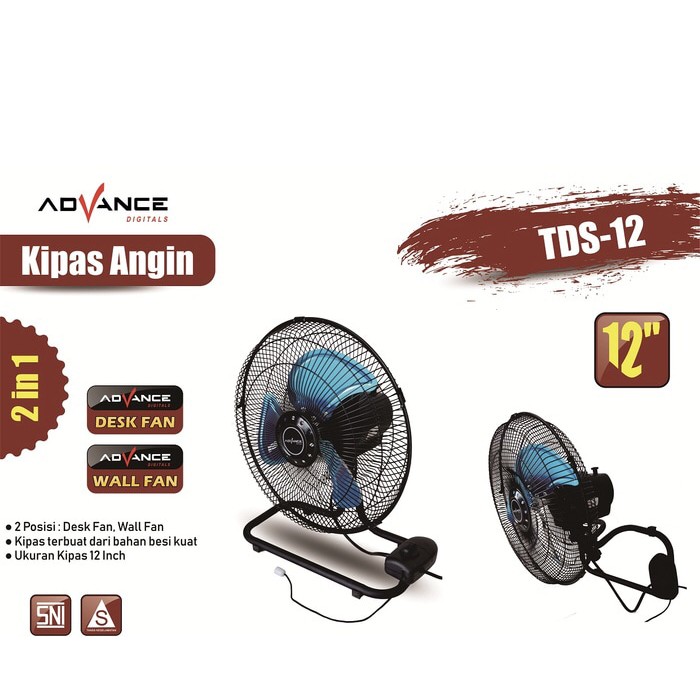 Kipas Angin Tornado Besi 2 in 1 - 12 inch (30 cm) ADVANCE  Meja Dan Dinding