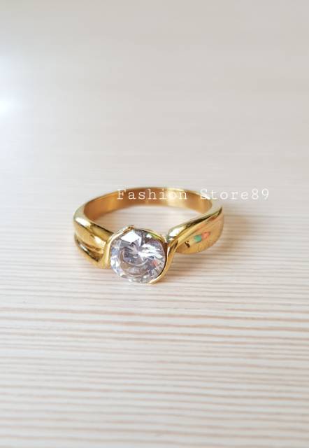 Cincin permata putih Titanium Gold Antikarat import fashion wanita / cincin Import