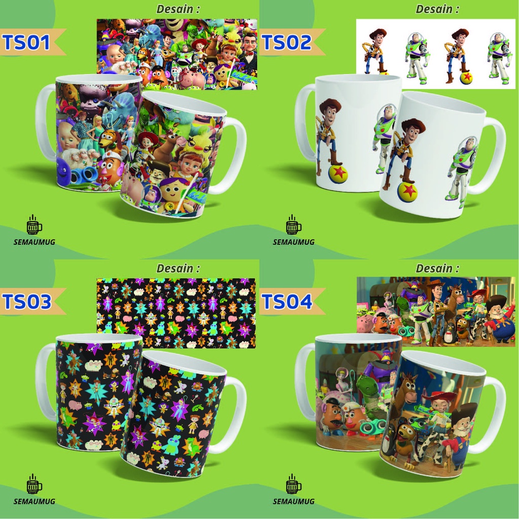 MUG TOY STORY WOODY BUZZ LIGHTYEAR ANDY KADO KARTUN GELAS CANGKIR  PRINT CUSTOM SEMAUMUG