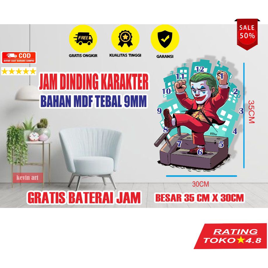 JAM DINDING UNIK DAN KEREN KARAKTER JOKER FILM BATMAN HIASAN DINDING KAMAR TIDUR WALL DECOR CUSTOM BESAR 3D DEKORASI DINDING TEMPEL TEMBOK KOLEKSI POSTER KAYU