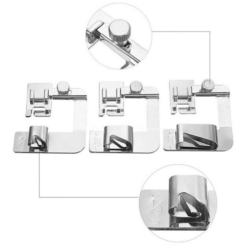 3pcs / set Presser Foot Rolled Hemed Untuk Mesin Jahit Brother