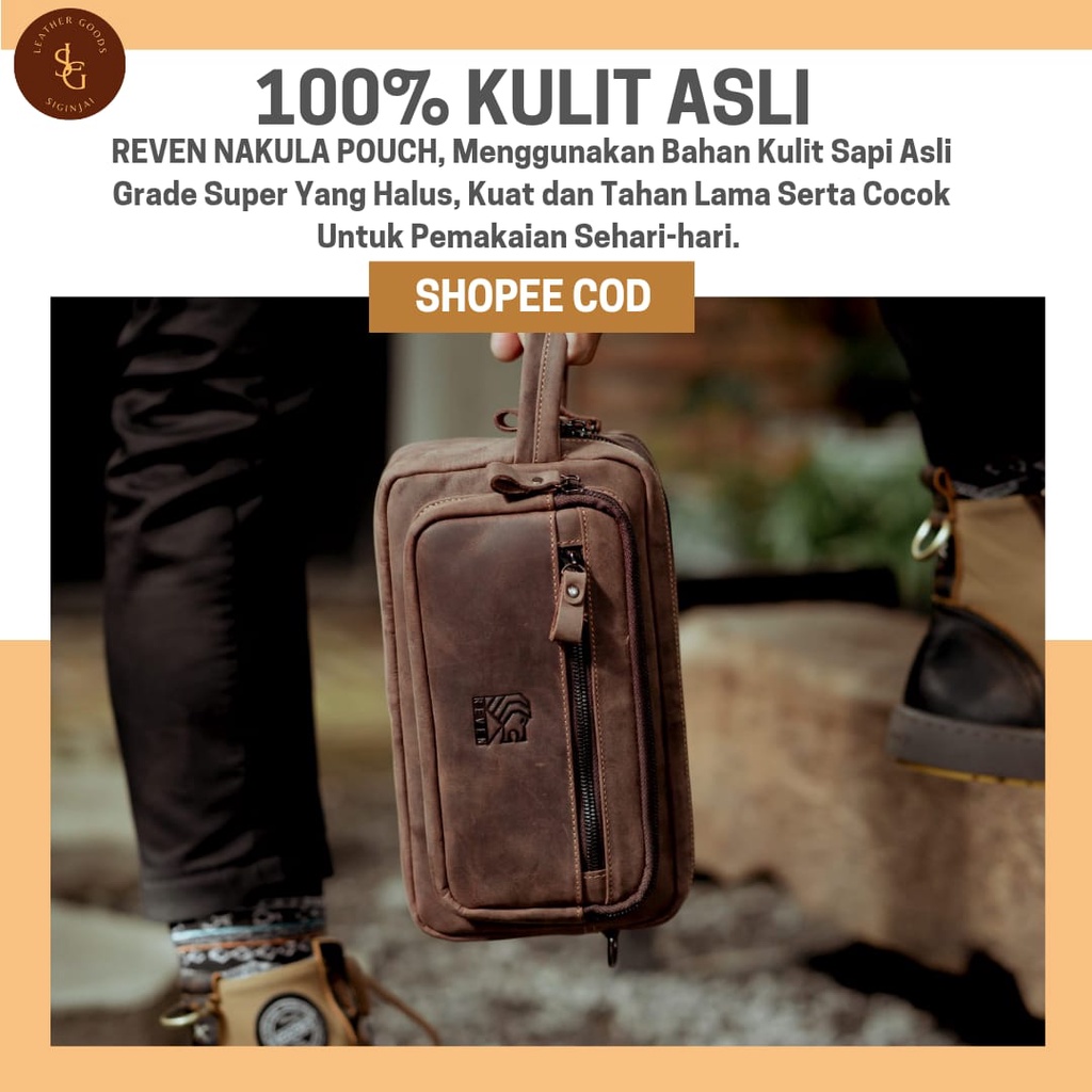 Tas Pouch Kulit Pria Reven Nakula Pouch Branded Original Kulit Sapi Asli Premium